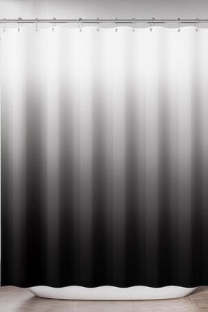 AmazerBath Shower Curtain, Cloth Ombre Black Shower Curtain Set with 12 Hooks, Washable Fabric Black and White Shower Curtain, Rustic Farmhouse Bathroom Shower Curtain, 72x72 Inches