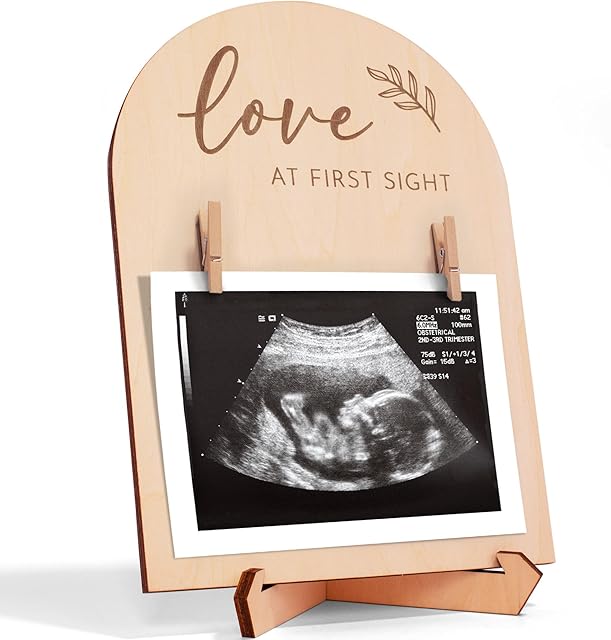 Cute Wooden Ultrasound Picture Frame - Beautiful Double Sided Sign For The Announcement of Your Pregnancy Or Baby's Birth - Nursery Decor Sonogram Photo Frame & Pregnancy Gift For First Time Moms