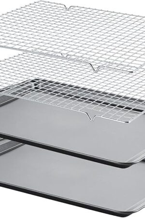 Baking Sheet with Cooling Racks - Carbon Steel Cookie Sheets for Baking [2 Sheets + 2 Racks], Nonstick Baking Pans, Perfect for Baking, Roasting, and More, Size 17 x 11 x 0.5 Inches