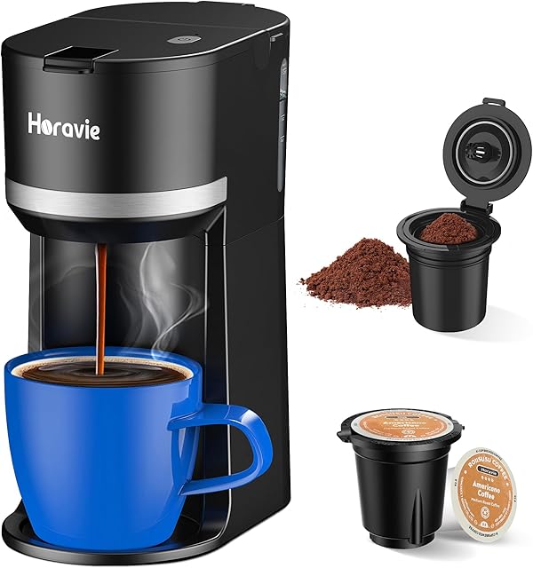 Coffee Maker Single Serve for K Cup and Grounds, 12 Oz Reservoir