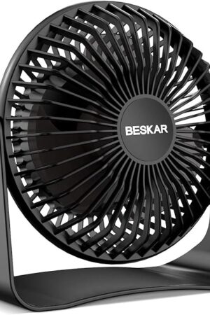 BESKAR USB Small Desk Fan, Portable Fans with 3 Speeds Strong Airflow, Quiet Operation and 360°Rotate, Personal Table Fan for Home,Office, Bedroom - 3.9 ft Cord