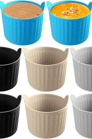 8 Pcs Air Fryer Baking Ramekins Premium Food-Grade Silicone Mold Cups Non-Stick Air Fryer Accessories Air Fryer Egg Molds for Eggs, Cupcakes, Muffins, Puddings, Tarts, Custards