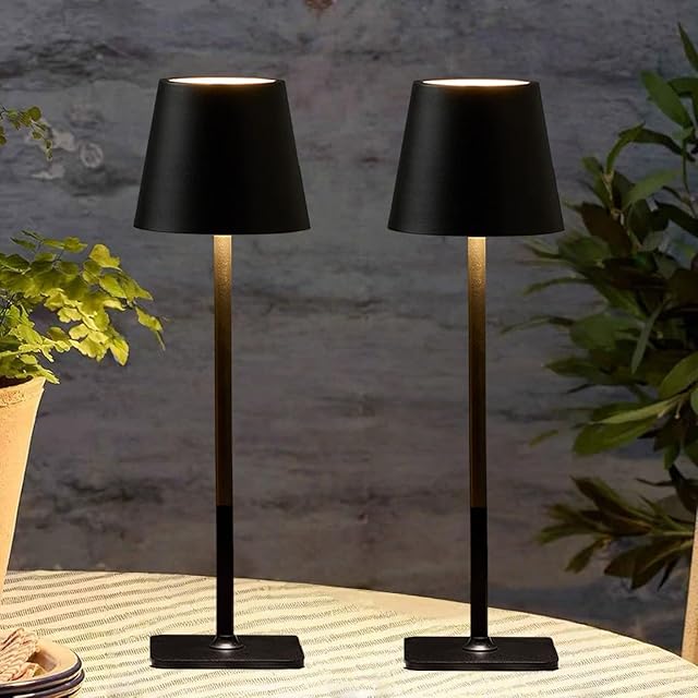 2 Pack Cordless Table Lamps-6000mAh Rechargeable Lamp,Waterproof Outdoor Table Lights for Patio|Shower|Restaurant|Dinner|Kitchen Counter|Dining Table Top Lighting,Mini Small Battery Operated Lamp