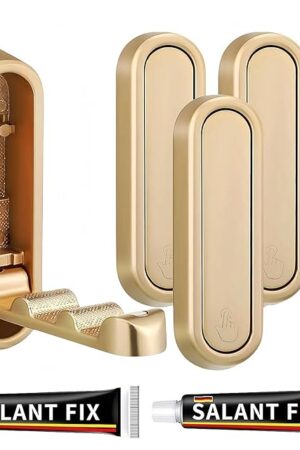 4-Pack Heavy Duty Zinc Alloy Folding Wall Hooks for Bathroom, Kitchen, Entryway, Closet - Space-Saving Design Holds Coats, Towels, Backpacks, Hats, Keys (Gold)