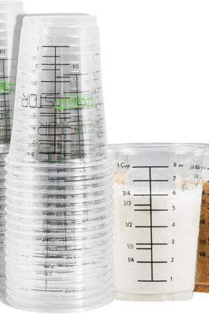 Disposable Measuring Cups for Resin - Pack of 20 8oz Clear Plastic Measuring Cup for Epoxy Resin, Stain, Paint Mixing - Half Pint Reusable Multipurpose Mixing Cups for Cooking and Baking