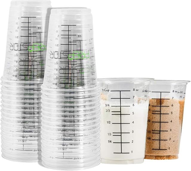Disposable Measuring Cups for Resin - Pack of 20 8oz Clear Plastic Measuring Cup for Epoxy Resin, Stain, Paint Mixing - Half Pint Reusable Multipurpose Mixing Cups for Cooking and Baking