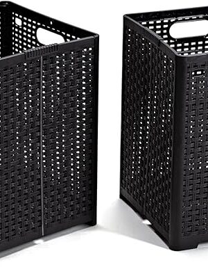 42L Collapsible Plastic Laundry Baskets,Foldable Laundry Hamper,Pack of 2 (Black)