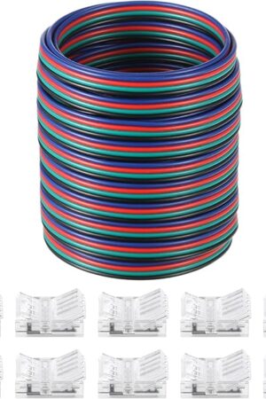 10 Packs Solderless LED Strip Connector Transparent Track Lighting Connectors Wire Strip Lights 16.4 ft Extension Cable Wire Cord for LED Light Speaker Electrical System(Retro Style, 4 Pin, 10 mm)