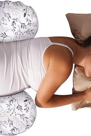 Boppy Side Sleeper Pregnancy Pillow with Removable Jersey Pillow Cover, Gray Falling Leaves, Compact Stay-Put Design with Signature Stretch Panel, Prenatal and Postnatal Positioning