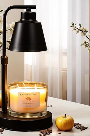 Candle Warmer Lamp with Timer - Adjustable Brightness & Height, 2 Free Bulbs Included | Wax Warmer Lamp for Jar Candles, Farmhouse & Home Decor Gift (Black)