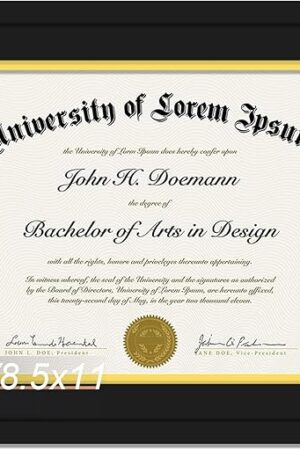 Black 11x14 Diploma Frame, Display Document 8.5 x 11 with Mat or 11 x 14 Without Mat, Certificate Frame with Black&Gold Mat for Masters Associates Bachelor Degree - 1 Pack