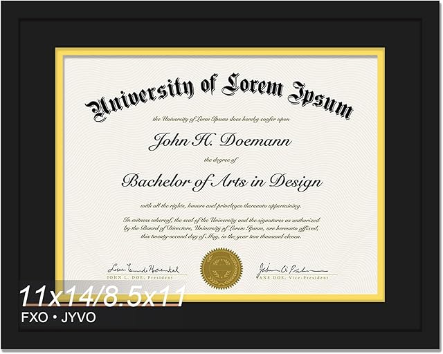 Black 11x14 Diploma Frame, Display Document 8.5 x 11 with Mat or 11 x 14 Without Mat, Certificate Frame with Black&Gold Mat for Masters Associates Bachelor Degree - 1 Pack