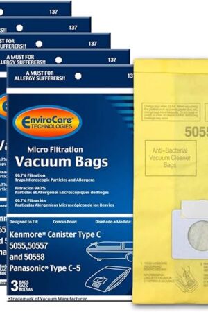 Envirocare Replacement Vacuum Bags Compatible with Kenmore Canister Type C/Q. 5055, 50557 and 50558 Panasonic Type C-5 Vacuums,15 pack