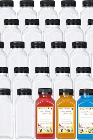 DANALLAN 30 Pack 8oz Empty Plastic Bottles with Leak-Proof Caps Food Grade Recyclable Bulk Beverage Containers Clear PET Bottles for Homemade Juice, Smoothie, Milk and Drinks