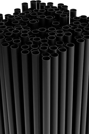 7.75" Plastic Straws (500 Count), Disposable Straws - Made For Standard 16oz Glass (Black)