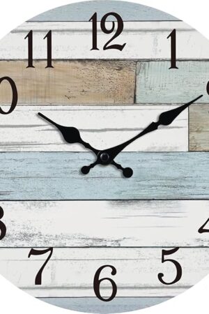 Wall Clock Battery Operated 8 Inch Silent Non Ticking Coastal Design Country Rustic Retro Decorative for Bathroom Kitchen Living Room Bedroom