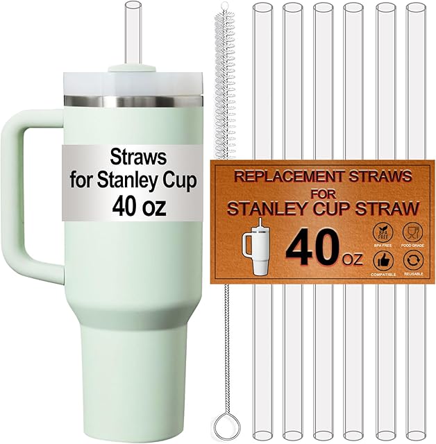 6-Pack Straws for Stanley Cup 40 OZ, Replacement Straw for Stanley 40OZ Tumbler Accessories, Reusable,Dishwasher Safe,Food Safe,BPA Free,Made of Tritan,Clear