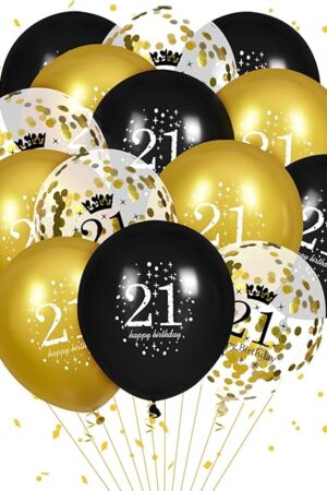 15 Pcs Black Gold Happy 21st Birthday Balloons for Men Women Party Decorations, Black Gold Anniversary Party Supplies