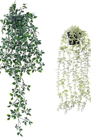 2pcs Fake Hanging Plants for Room Decor, Artificial Potted Plants for Aesthetic Office Living Bedroom Kitchen Patio Bathroom Bookshelf Indoor Outdoor Decor