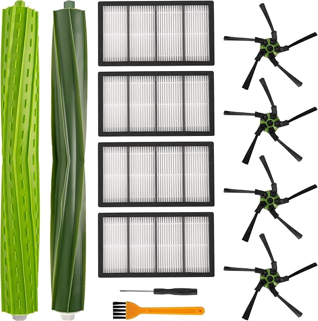 BlueStars Replacement Accessories Parts Kit For iRobot Roomba s9 9150 s9+ s9 Plus 9550 Series Robot Vacuum Cleaner | 2 Multi-Surface Rubber Brushes 4 Filters 4 Side Brushes - Extra Cleaning Tool