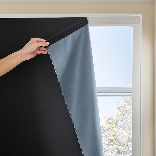 Autohesion Curtains for Windows,Bedroom Blackout Curtains for - Thermal Lnsulated No Drill Curtains Room Darkening Black Small Drapes, (1 Panels,35Wx48L inch-Black)