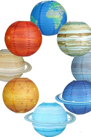 ADLKGG Space Theme Party Decorations, Solar System Hanging Paper Lanterns, Galaxy Planets Paper Lanterns for Space Classroom Decor Birthday Baby Shower Science Home Decor, 8PCS