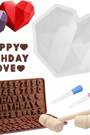 Breakable Heart Mold Set for Chocolate, Heart Silicone Molds with Hammers and Dropper, Letter Mold and Number Chocolate Molds for Valentine Candy Making