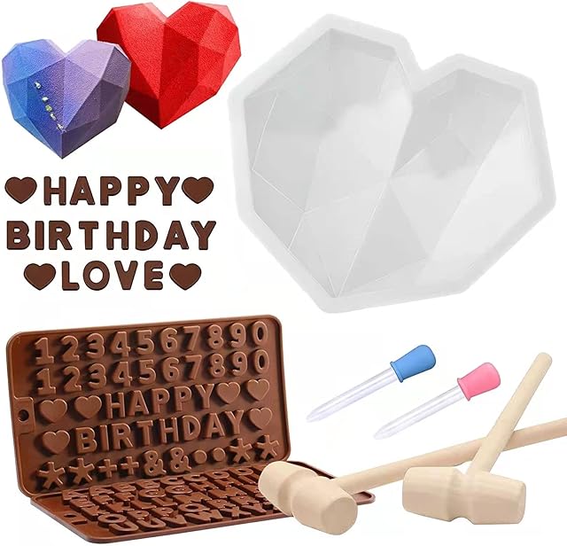 Breakable Heart Mold Set for Chocolate, Heart Silicone Molds with Hammers and Dropper, Letter Mold and Number Chocolate Molds for Valentine Candy Making