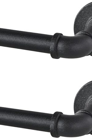 2 Pack Industrial Curtain Rods for Windows 48 to 84 Inches, Blackout Wrap Around Curtain Rod, for Indoor and Outdoor, 5/8 Inch Diameter, 35 to 75 Inches, Black