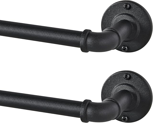 2 Pack Industrial Curtain Rods for Windows 48 to 84 Inches, Blackout Wrap Around Curtain Rod, for Indoor and Outdoor, 5/8 Inch Diameter, 35 to 75 Inches, Black