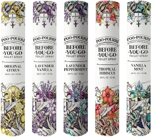 Poo-Pourri Before-You-Go Toilet Spray, In A Pinch Pack, Variety Travel Size 10 mL - Original Citrus, Lavender Vanilla, Tropical Hibiscus, Vanilla Mint and Lavender Peppermint