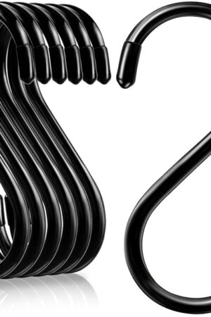 5 Inch S Hooks for Hanging, Vinyl Coated S Hook for Hanging Plants, 6 Pack Heavy Duty S Hooks Sturdy Non Slip Kitchen and Large S Hook for Jeans, Pots, Mugs, Pans, Feeders(Black)