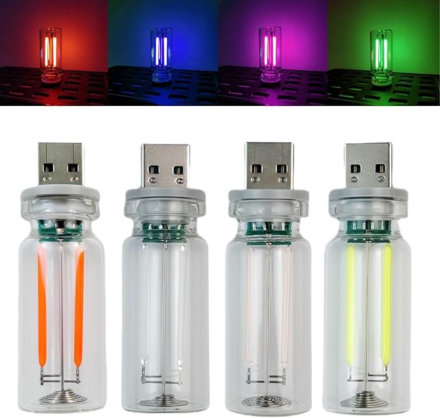 4PCS Dimmable USB Touch Control Led Night Lights, Glass Plug in USB Light Bulbs, Cute Interior Car Lights, Retro Led Ambient Lighting, Small Mood Lamp for Bedroom, Hallway, Nursery, Camping