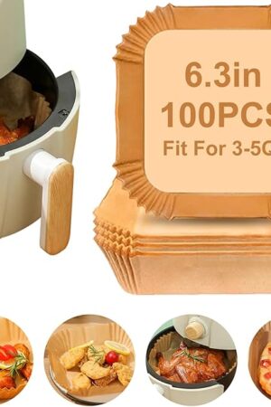 Air Fryer Liners Disposable Paper,100Pcs Airfryer Paper Liners,Non Stick Parchment Paper Liners,Food Grade Air Fryer Accessories for Microwave Oven Steamer 6.3inch Square