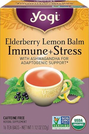 Yogi Tea Organic Lemon Balm Elderberry Immune Stress Tea, 16 CT