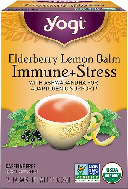 Yogi Tea Organic Lemon Balm Elderberry Immune Stress Tea, 16 CT