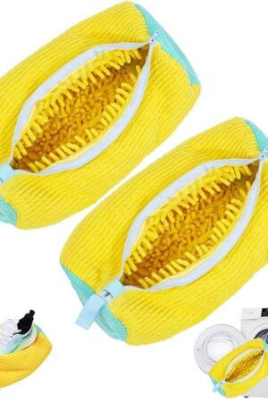2Pcs Shoe Washing Machine Bag,Cleaning Bag for All Shoe Types,Laundry Shoe Bag for Washer and Dryer (Yellow)
