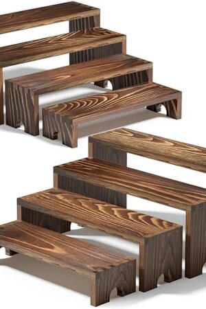 2 Set Large Wooden Tiered Riser Display Stands for Vendor Events,Stackable Wooden Cupcake Stand,Farmhouse Decor Wood Dessert Table Display Set,Vendor Booth Display Items,Food Display Risers for Party（12-11.2-10.4-9.6IN）