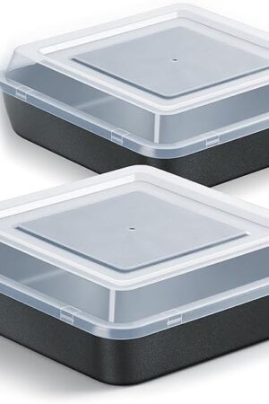 9x9 Inch Square Baking Pan with Lid Set, E-far Nonstick Square Cake Pans Metal Bakeware for Oven Cooking Lasagna Brownies, Stainless Steel Core & Easy Release, 4 Pieces(2 Pans+2 Covers)