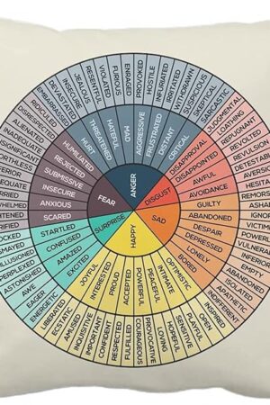 Wheel of Emotions Feelings Velvet Throw Pillow Covers Cozy Square Pillowcases Home Decor for Bed Couch Sofa Therapy Office Living Room Cushion Covers Counselor Physical Therapist Gifts 18"x18"