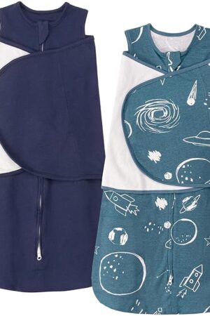 ZIGJOY Sleep Sack Swaddle 1.0 Tog Baby Wearable Blanket 100% Cotton Baby Swaddle Blanket for Newborns 0-6 Months Space&Blue