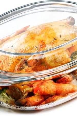 3.7QT Glass Casserole Dish with Lid, 3.5L Glass Covered Casserole Dish with Lid, Oval Glass Baking Glass Dish with Lid