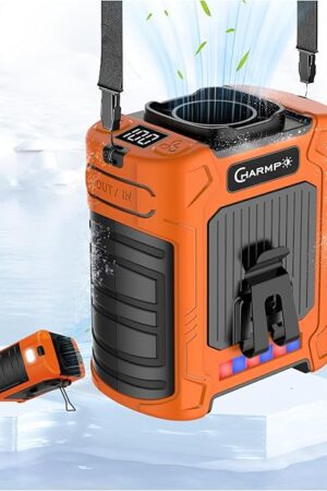 2025 Portable Waist Fan - 10000mAh 35H Runtime, 6 Speeds, Max 59ft/s, 18500RPM, LED SOS & Warning Lights, Hands-Free Belt Clip Fan for Outdoor, Jobsite, Camping, Heatstroke Prevention