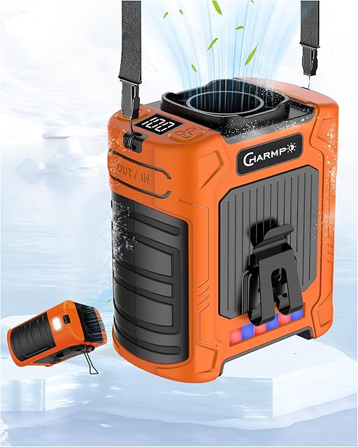 2025 Portable Waist Fan - 10000mAh 35H Runtime, 6 Speeds, Max 59ft/s, 18500RPM, LED SOS & Warning Lights, Hands-Free Belt Clip Fan for Outdoor, Jobsite, Camping, Heatstroke Prevention