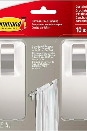 Command Curtain Rod Hooks Satin Nickel 2 Hooks with Adhesive No Drilling