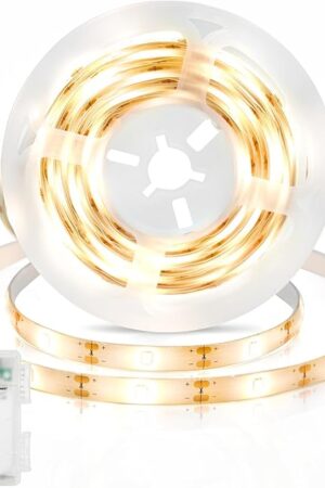 echosari Strip Lights Battery Operated, 3.3FT 2700K Tape Light with Self-Adhesive Timer Dimmable Cuttable Remote Control for Indoor Stairs Cabinets Shelves TV Home Decor (Warm White)
