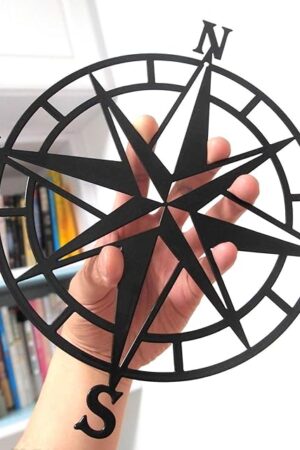 11 Inches Metal Decorative Nautical Compass Wall Decor, Living Room Bedroom Office Porch Garden Patio Signs Wall Hanging Art Beach Theme Home Decoration (Black)