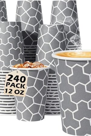Coffee Cups 12 oz Paper Cups 240 Pack, Disposable Coffee Cups 12 oz Hot Cup, Disposable Cups Paper Insulated Cup for Cold Hot Drinks
