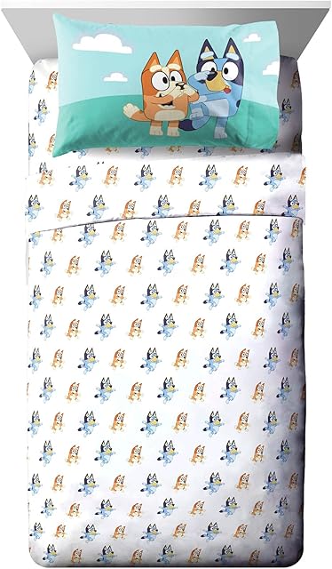 Jay Franco Bluey & Bingo Full Size Sheet Set 4 Piece Set Microfiber