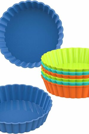 Webake 8 Pack Silicone Tart and Pie Molds, 5 Inches Silicone Round Mold Individual Small Fluted Cake Pans Mini Quiche Tart Pans for Baking